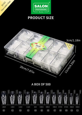 500PCS Leiterform Nagel Tipps Set Prägniertes Glas Falsche Nägel mit Aufbewahrungskiste Acryl Nagelkunst Kit für Salon