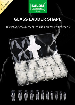 500PCS Leiterform Nagel Tipps Set Prägniertes Glas Falsche Nägel mit Aufbewahrungskiste Acryl Nagelkunst Kit für Salon